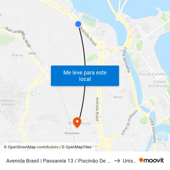 Avenida Brasil | Passarela 13 / Piscinão De Ramos (Sentido Centro) to Unisuam map