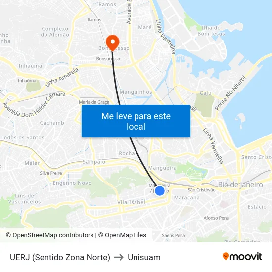 UERJ (Sentido Zona Norte) to Unisuam map