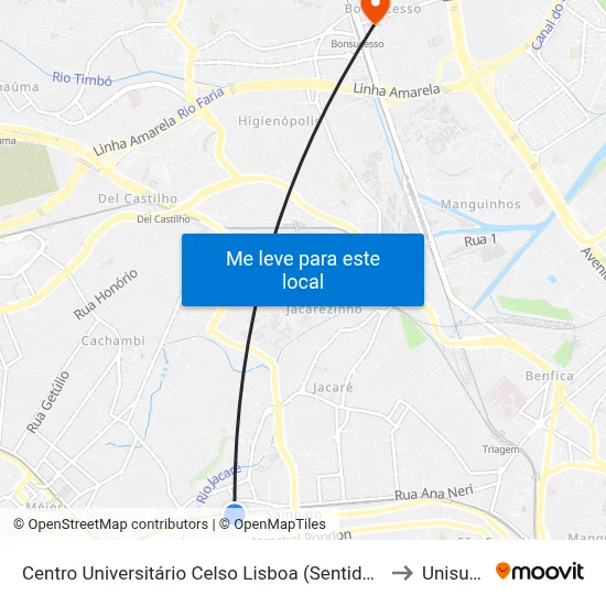 Centro Universitário Celso Lisboa (Sentido Méier) to Unisuam map