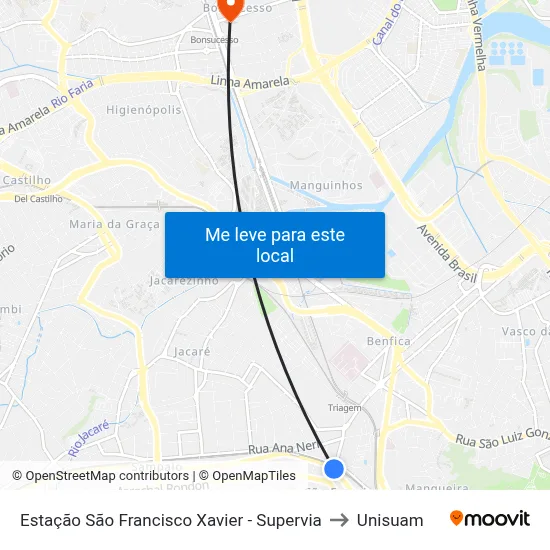 Estação São Francisco Xavier - Supervia to Unisuam map