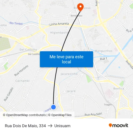 Rua Dois De Maio, 334 to Unisuam map