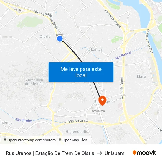 Rua Uranos | Estação De Trem De Olaria to Unisuam map