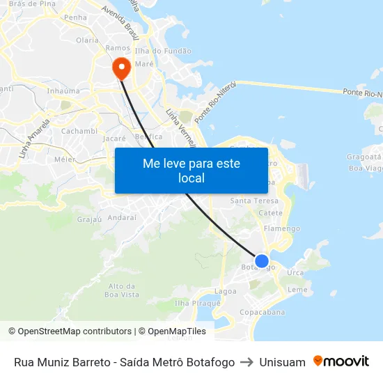 Rua Muniz Barreto - Saída Metrô Botafogo to Unisuam map