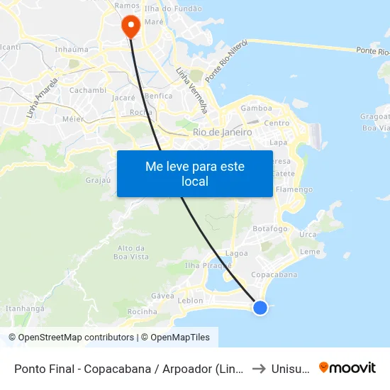 Ponto Final - Copacabana / Arpoador (Linha 455) to Unisuam map