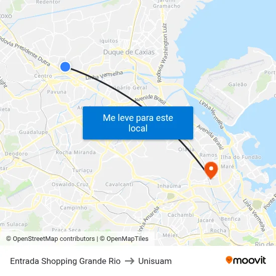 Entrada Shopping Grande Rio to Unisuam map