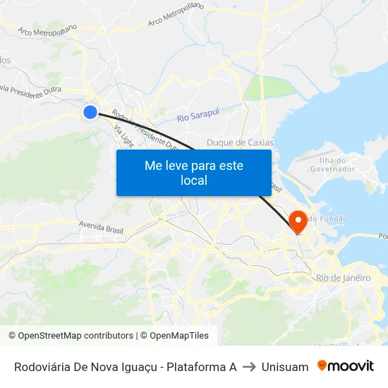Rodoviária De Nova Iguaçu - Plataforma A to Unisuam map