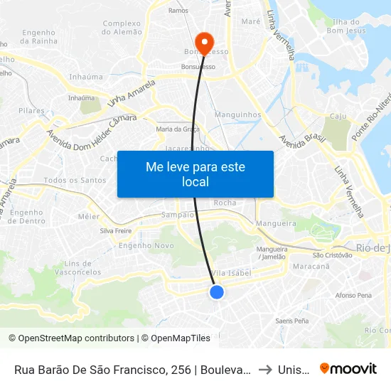 Rua Barão De São Francisco, 256 | Boulevard Rio Shopping to Unisuam map