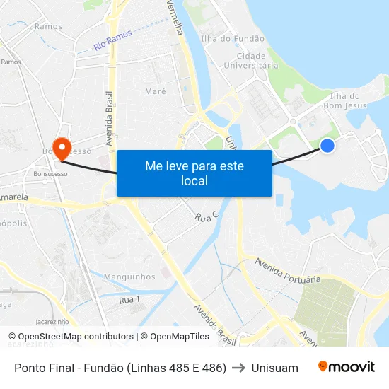 Ponto Final - Fundão (Linhas 485 E 486) to Unisuam map