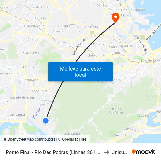 Ponto Final - Rio Das Pedras (Linhas 861 E 880) to Unisuam map