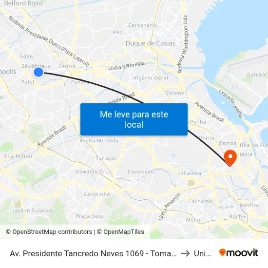 Av. Presidente Tancredo Neves 1069 - Tomazinho São João De Meriti to Unisuam map
