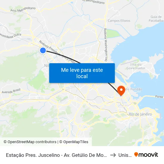 Estação Pres. Juscelino - Av. Getúlio De Moura - Juscelino Mesquita to Unisuam map