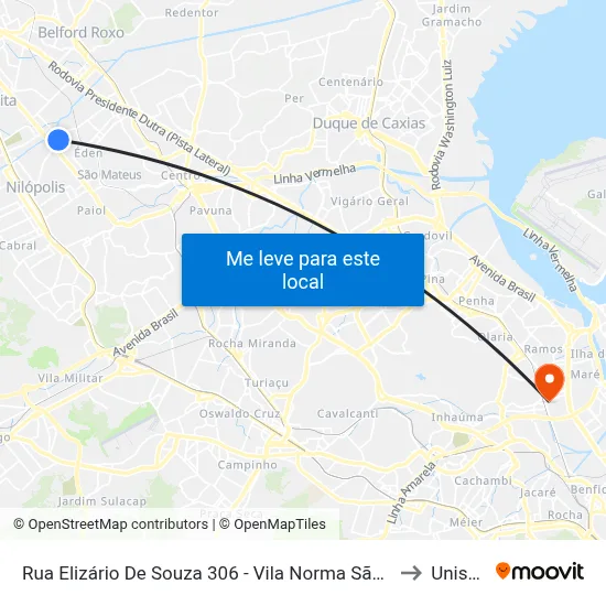 Rua Elizário De Souza 306 - Vila Norma São João De Meriti to Unisuam map