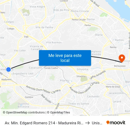 Av. Min. Edgard Romero 214 - Madureira Rio De Janeiro to Unisuam map