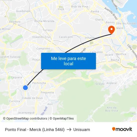 Ponto Final - Merck (Linha 546l) to Unisuam map