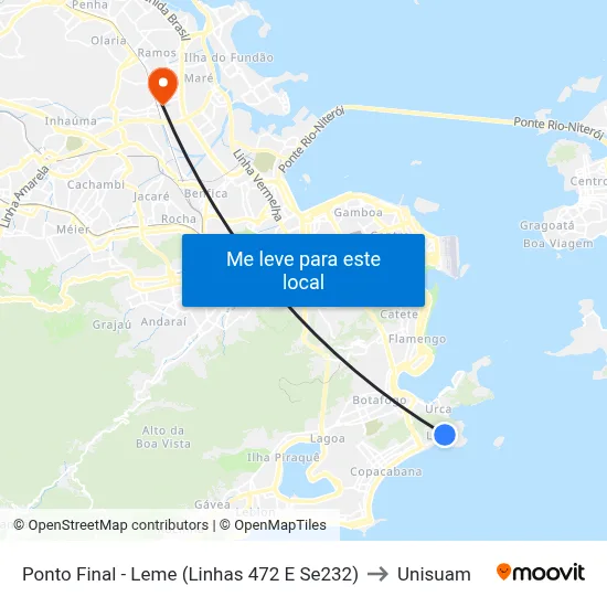 Ponto Final - Leme (Linhas 472 E Se232) to Unisuam map