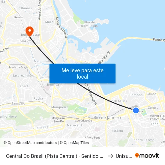 Central Do Brasil (Pista Central) - Sentido Candelária to Unisuam map