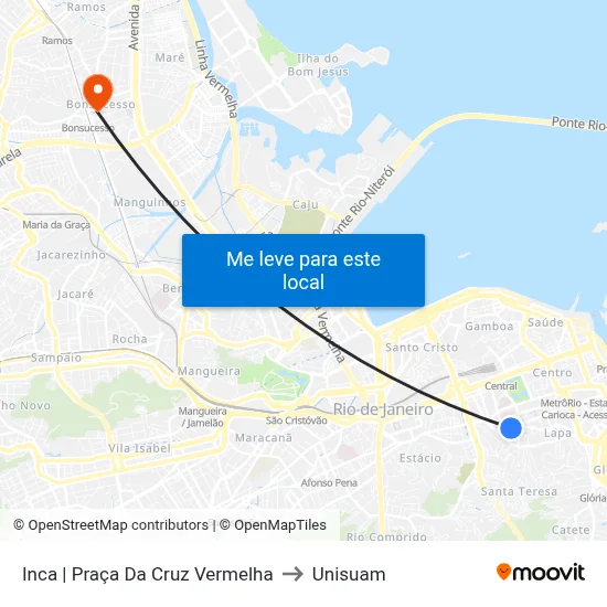 Inca | Praça Da Cruz Vermelha to Unisuam map