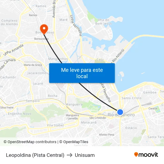 Leopoldina (Pista Central) to Unisuam map