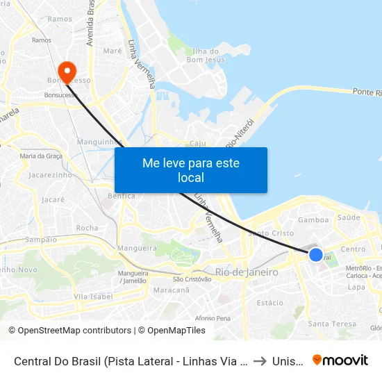 Central Do Brasil (Pista Lateral - Linhas Via Avenida Passos) to Unisuam map