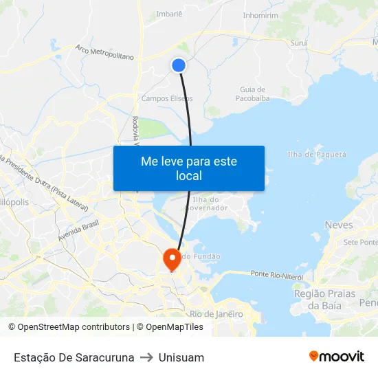 Estação De Saracuruna to Unisuam map