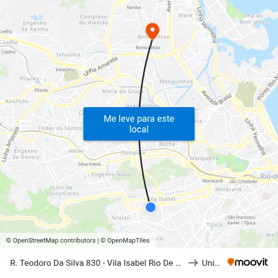 R. Teodoro Da Silva 830 - Vila Isabel Rio De Janeiro - Rj 20560-025 Brasil to Unisuam map