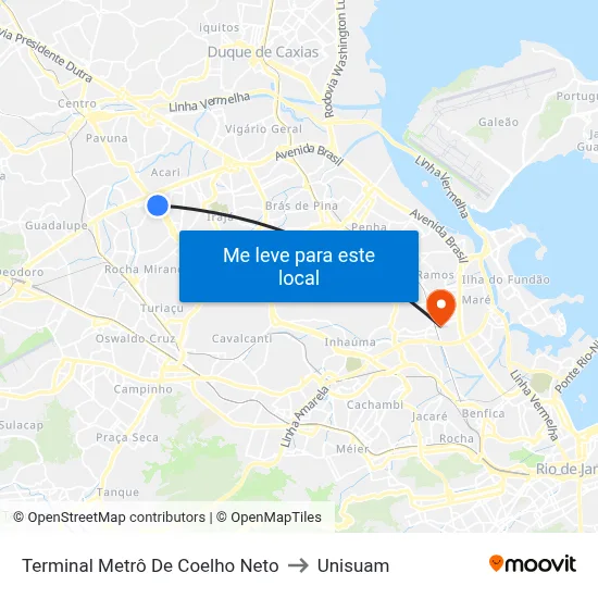 Terminal Metrô De Coelho Neto to Unisuam map