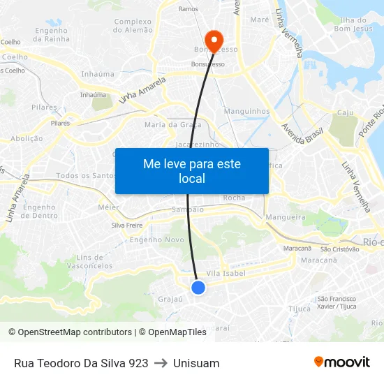 Rua Teodoro Da Silva 923 to Unisuam map