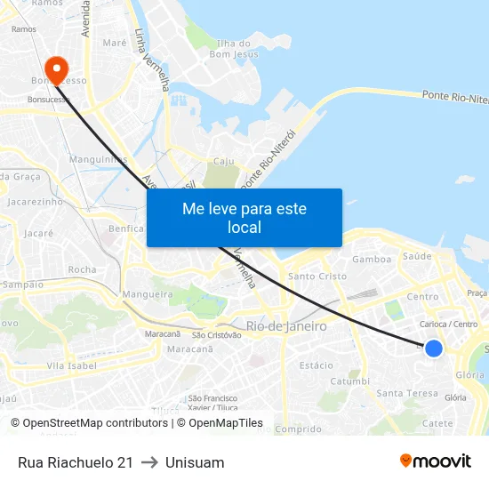 Rua Riachuelo 21 to Unisuam map