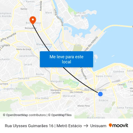 Rua Ulysses Guimarães 16 | Metrô Estácio to Unisuam map