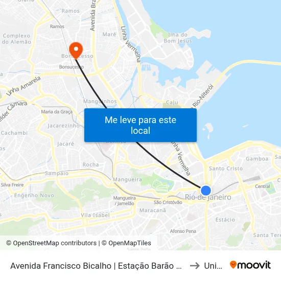 Avenida Francisco Bicalho | Estação Barão De Mauá - Pista Lateral 1457 to Unisuam map