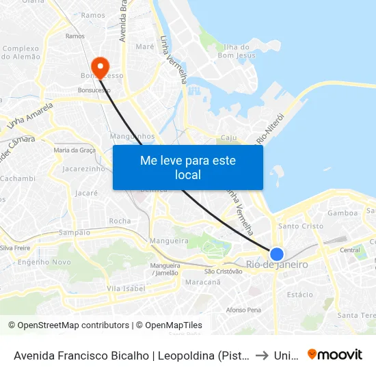 Avenida Francisco Bicalho | Leopoldina (Pista Central - Sentido Rodoviária) to Unisuam map