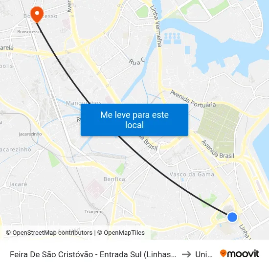 Feira De São Cristóvão - Entrada Sul (Linhas Vindas Da Linha Vermelha) to Unisuam map