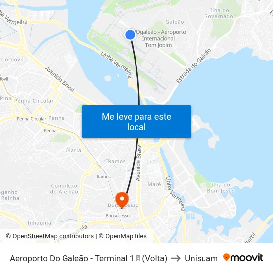 Aeroporto Do Galeão - Terminal 1 ✈ (Volta) to Unisuam map