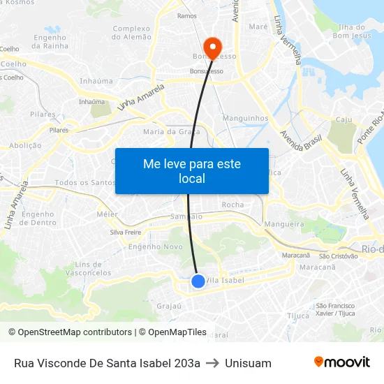 Rua Visconde De Santa Isabel 203a to Unisuam map