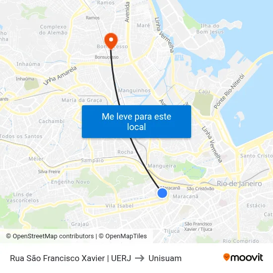 Rua São Francisco Xavier | UERJ to Unisuam map