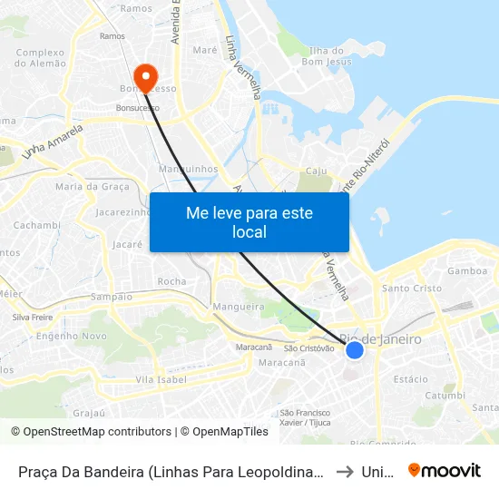 Praça Da Bandeira (Linhas Para Leopoldina/Rodoviária - Pista Lateral) to Unisuam map