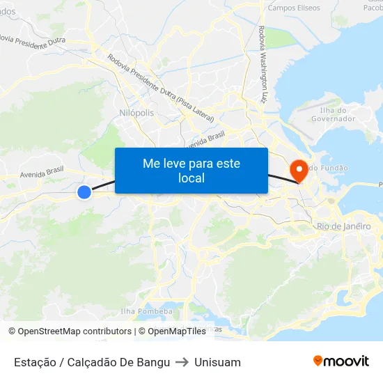 Estação / Calçadão De Bangu to Unisuam map