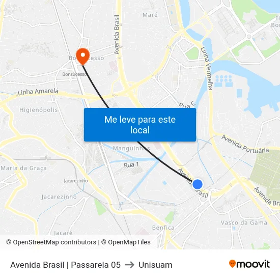 Avenida Brasil | Passarela 05 to Unisuam map