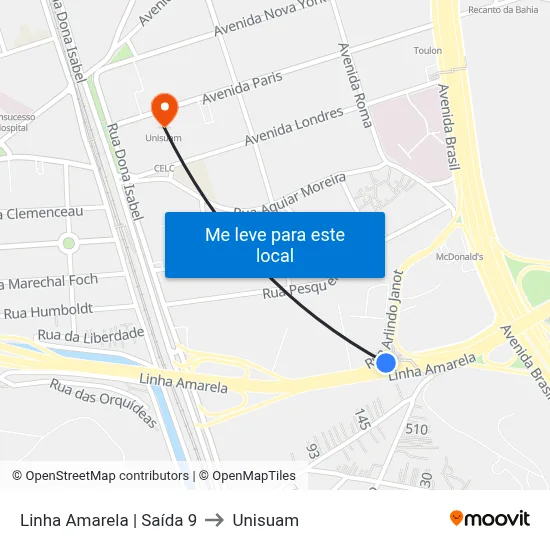 Linha Amarela | Saída 9 to Unisuam map