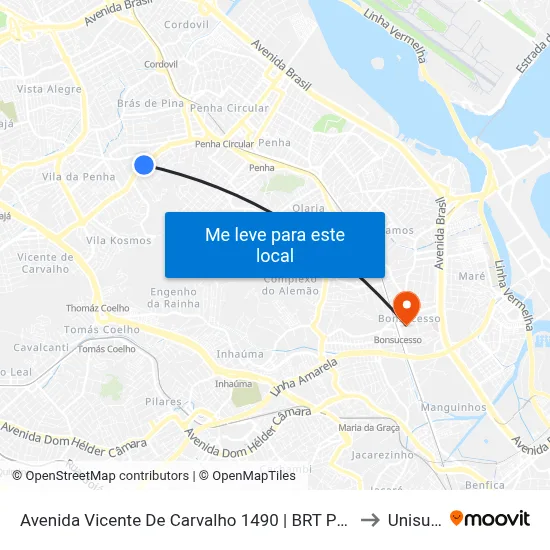 Avenida Vicente De Carvalho 1490 | BRT Pedro Taques to Unisuam map