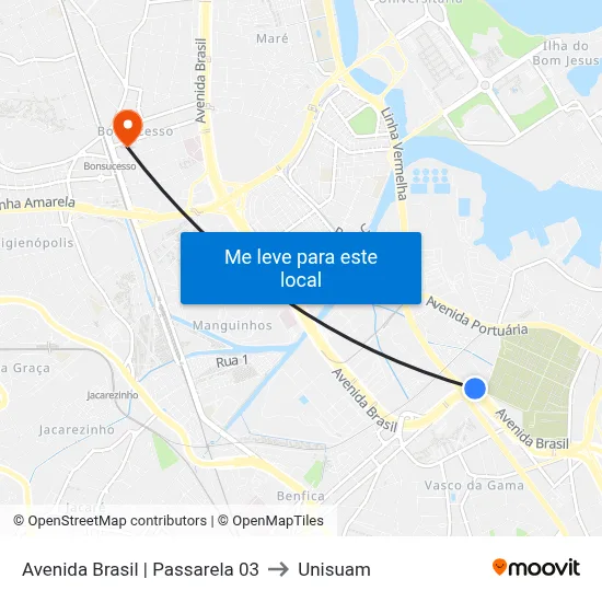 Avenida Brasil | Passarela 03 to Unisuam map