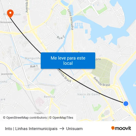 Into | Linhas Intermunicipais to Unisuam map
