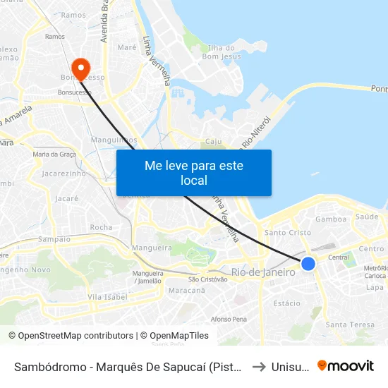 Sambódromo - Marquês De Sapucaí (Pista Central) to Unisuam map