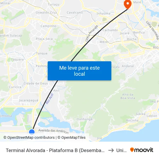 Terminal Alvorada - Plataforma B (Desembarque Transcarioca/Transolímpica) to Unisuam map