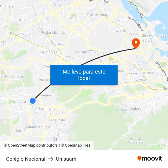 Colégio Nacional to Unisuam map