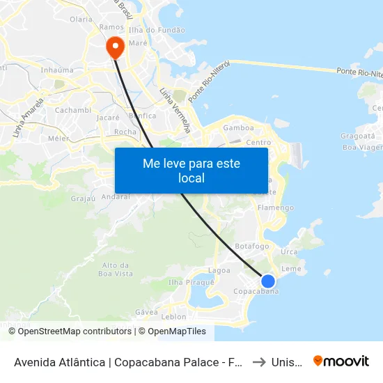 Avenida Atlântica | Copacabana Palace - Faixa Reversível to Unisuam map
