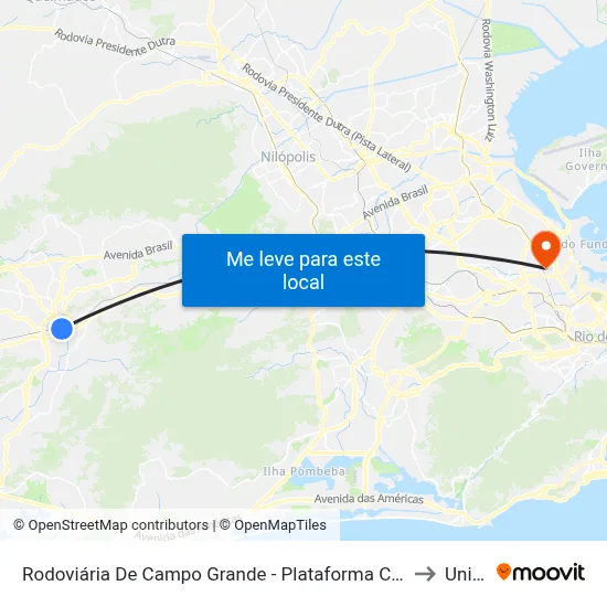 Rodoviária De Campo Grande - Plataforma C (Campo Grande E Intermunicipais) to Unisuam map