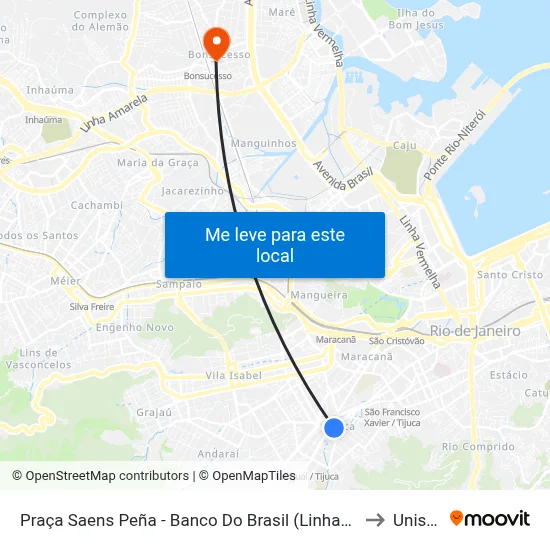 Praça Saens Peña - Banco Do Brasil (Linhas Para Rua Pareto) to Unisuam map