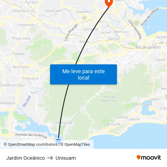 Jardim Oceânico to Unisuam map