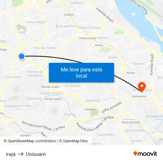 Irajá to Unisuam map